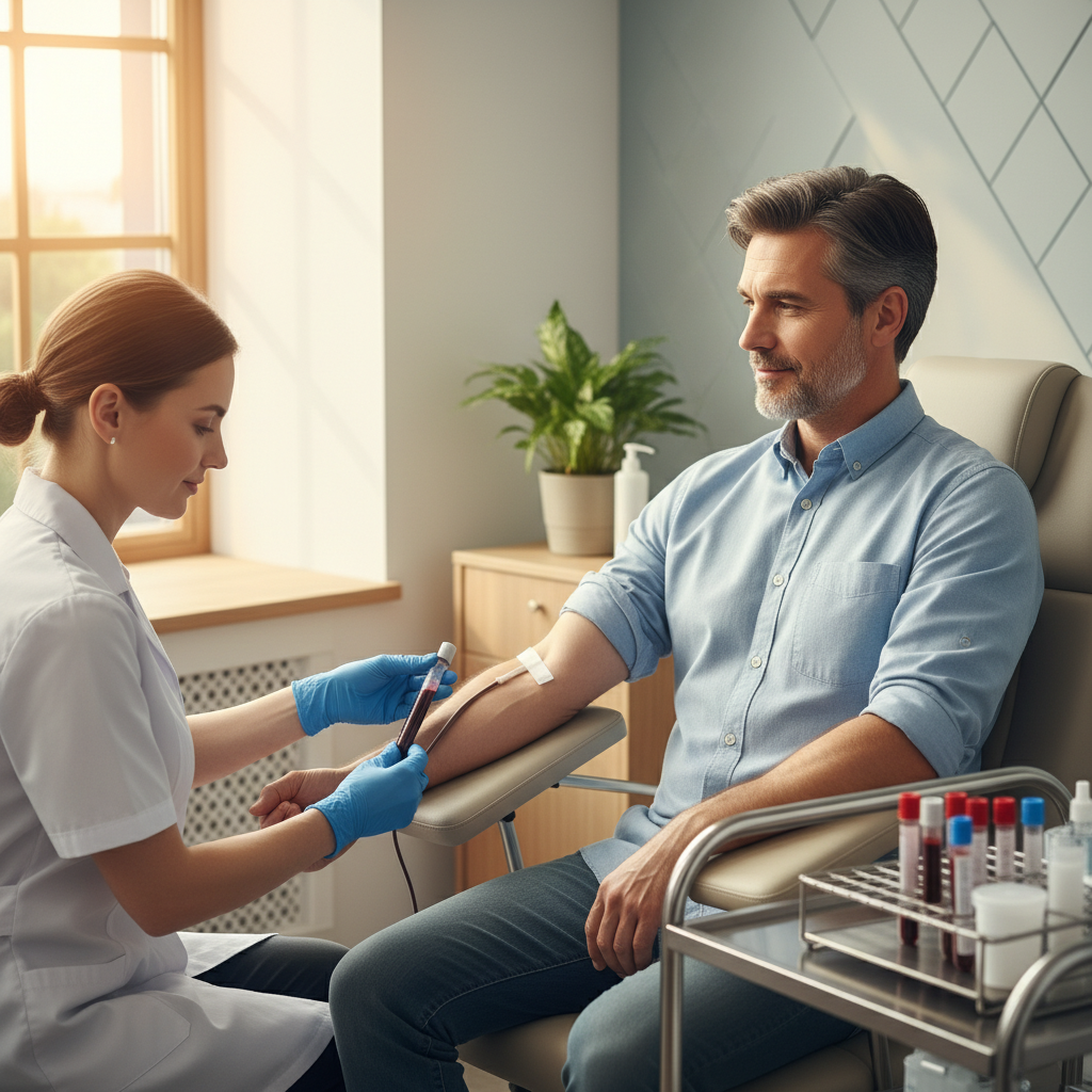 PSA 혈액 검사를 받고 있는 중년 남성의 모습