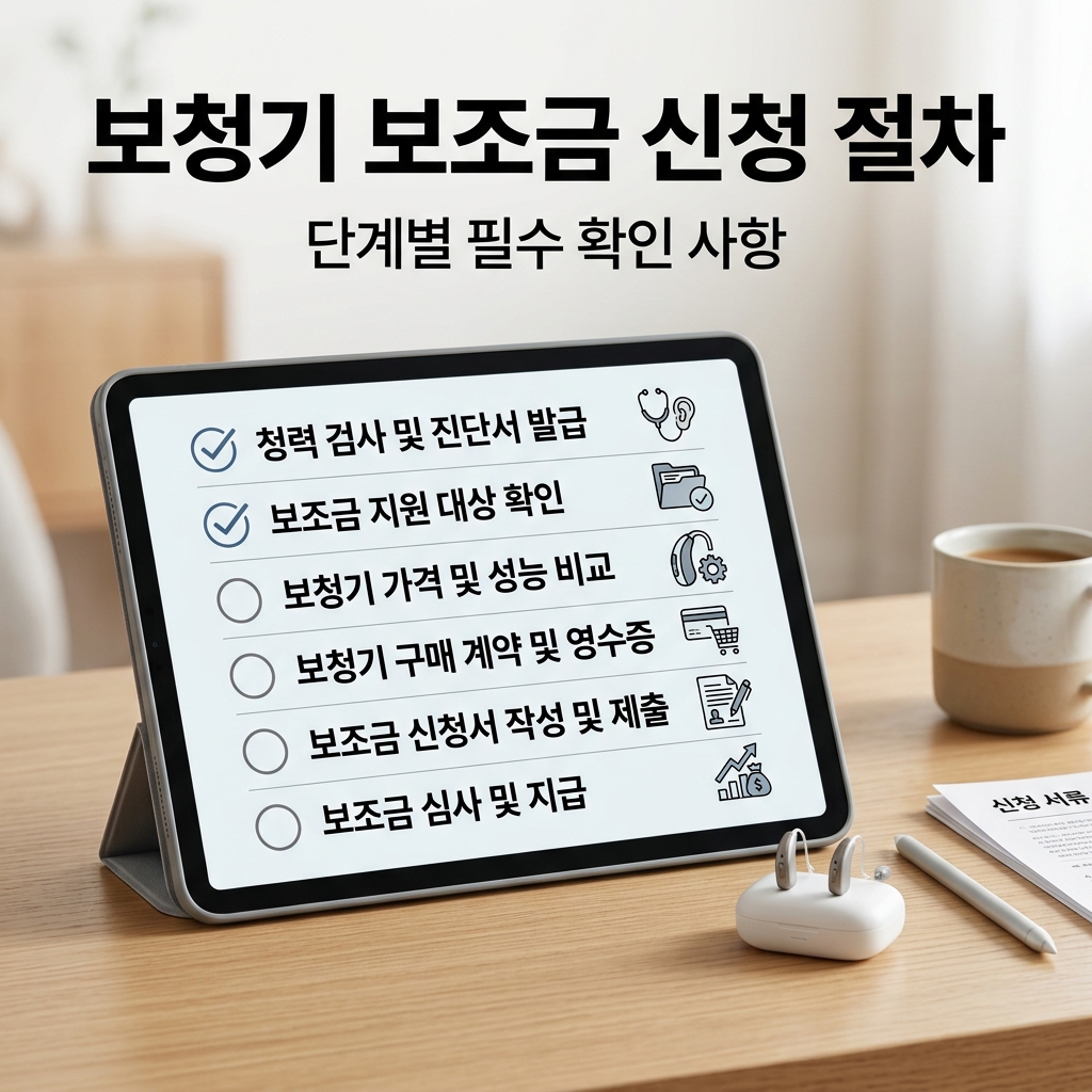 보청기 보조금 신청 절차를 안내하는 체크리스트 화면
