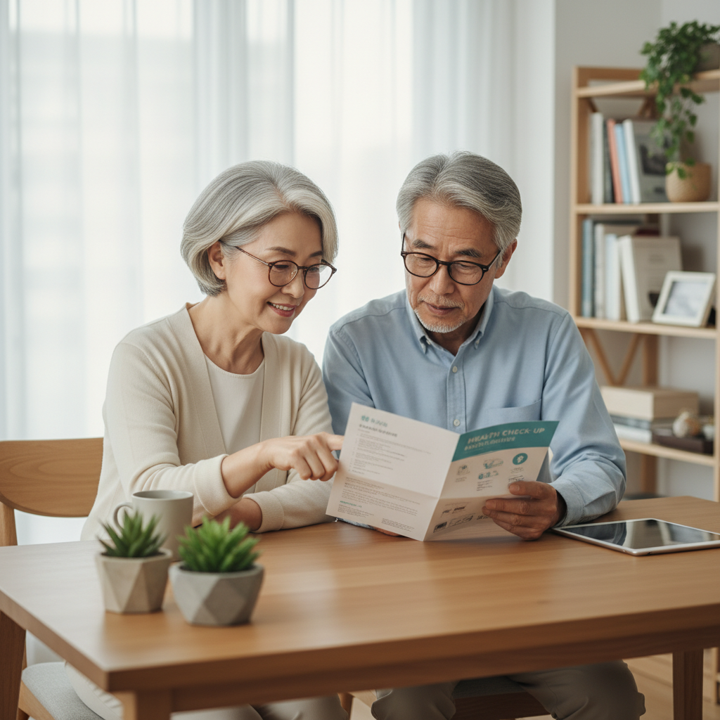 건강검진 안내문 확인하는 노부부