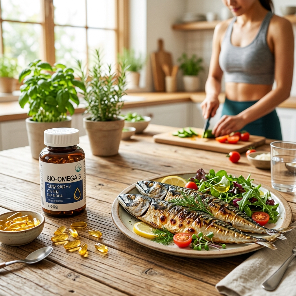 오메가3 캡슐과 등푸른 생선