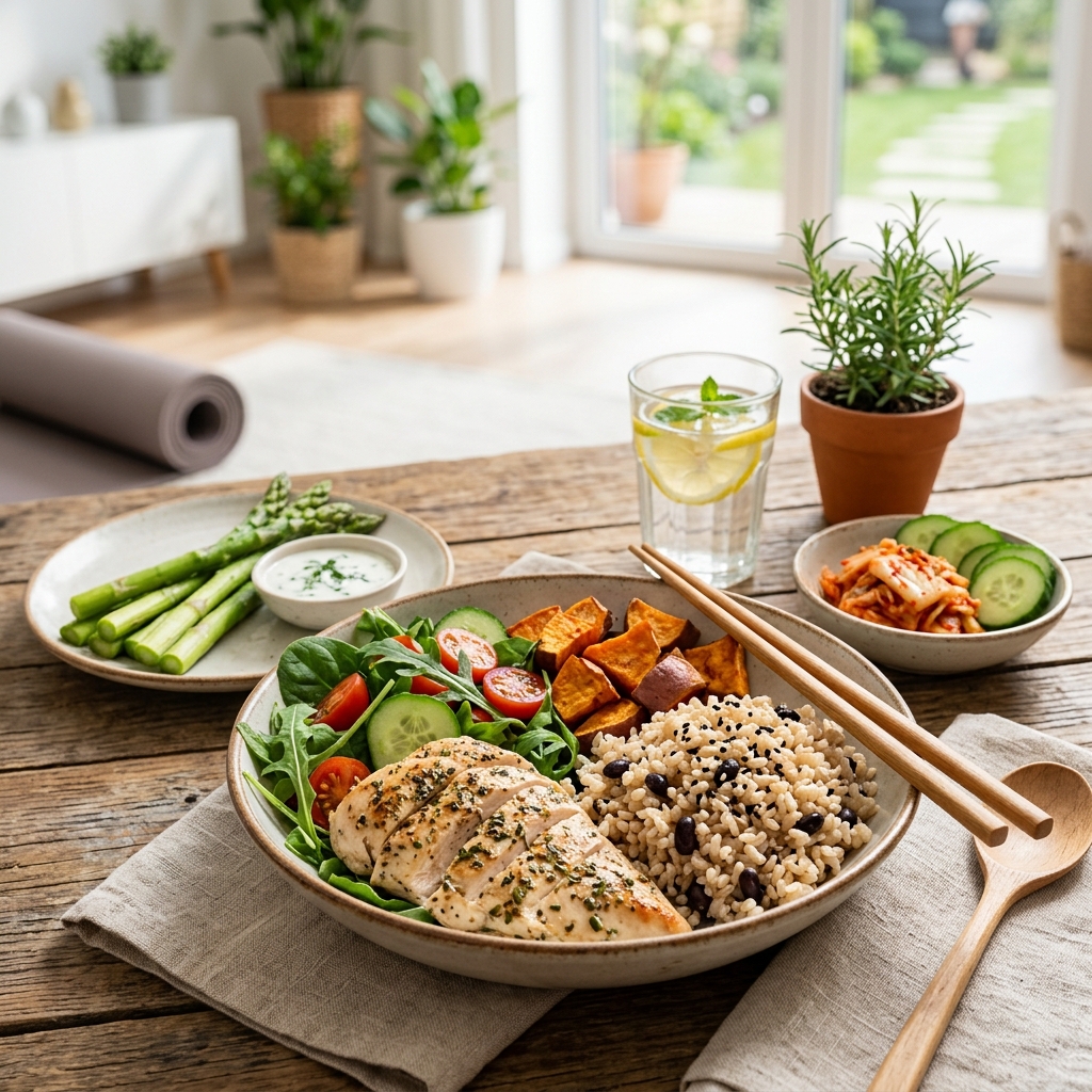 저지방 식재료로 구성된 건강한 한 끼 식사
