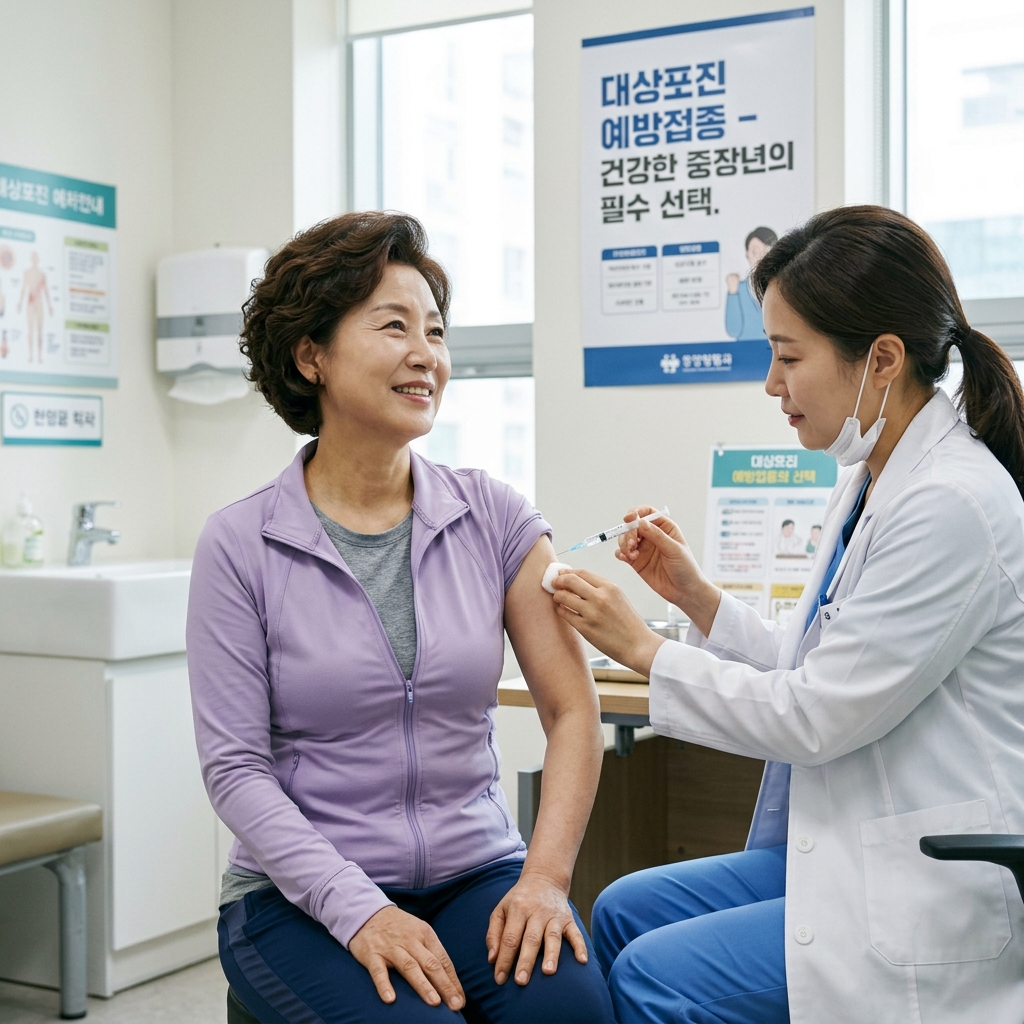 대상포진 예방접종을 받는 중장년 여성