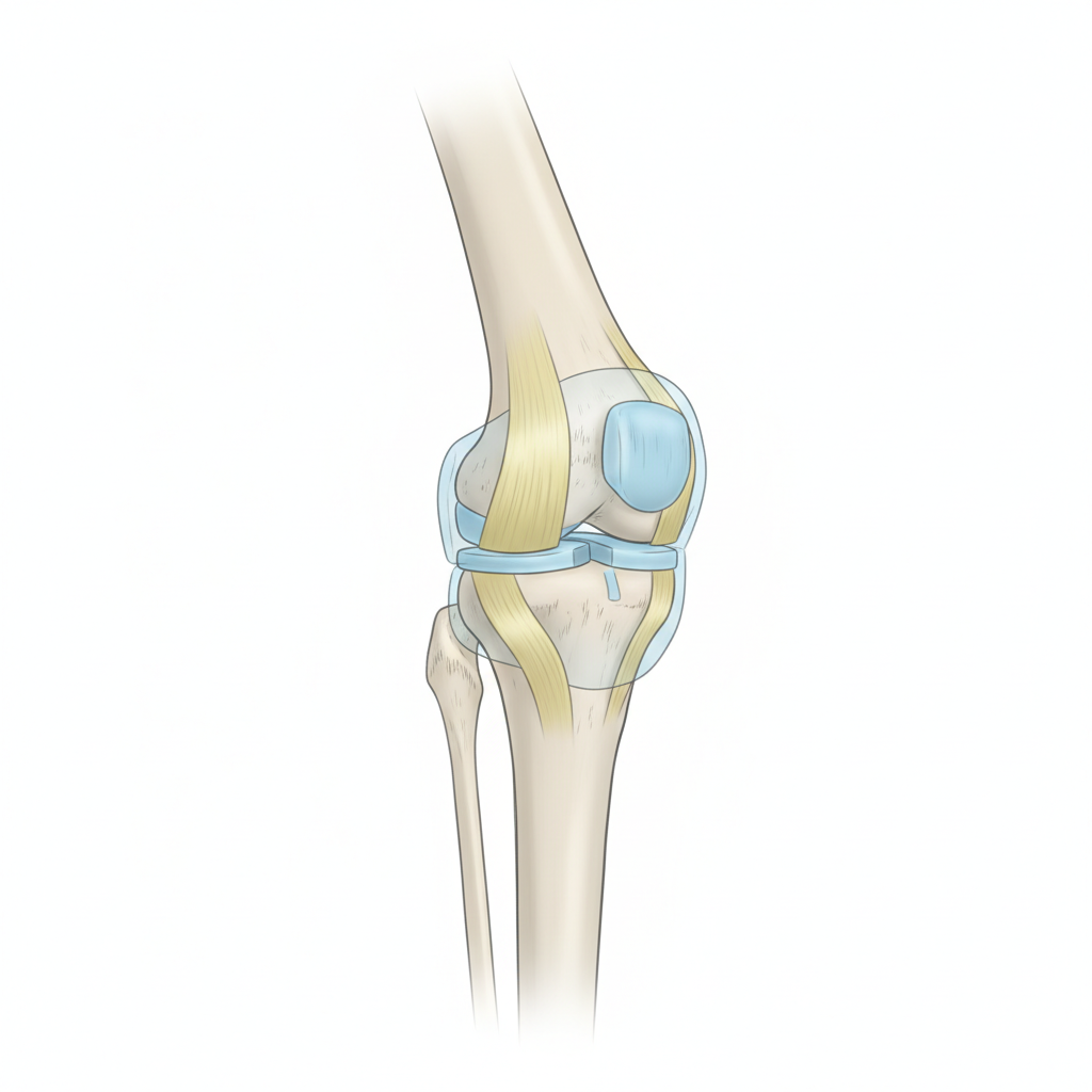 무릎 관절 구조와 연골 위치를 보여주는 설명 이미지