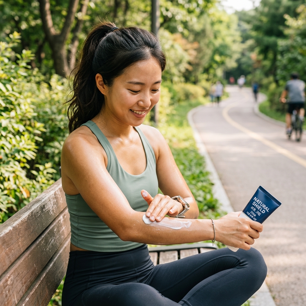 보호 크림을 피부에 바르는 장면