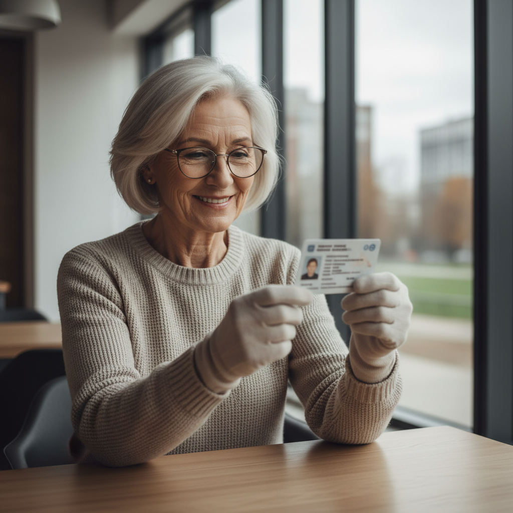 운전면허증을 들고 확인하는 고령자의 모습
