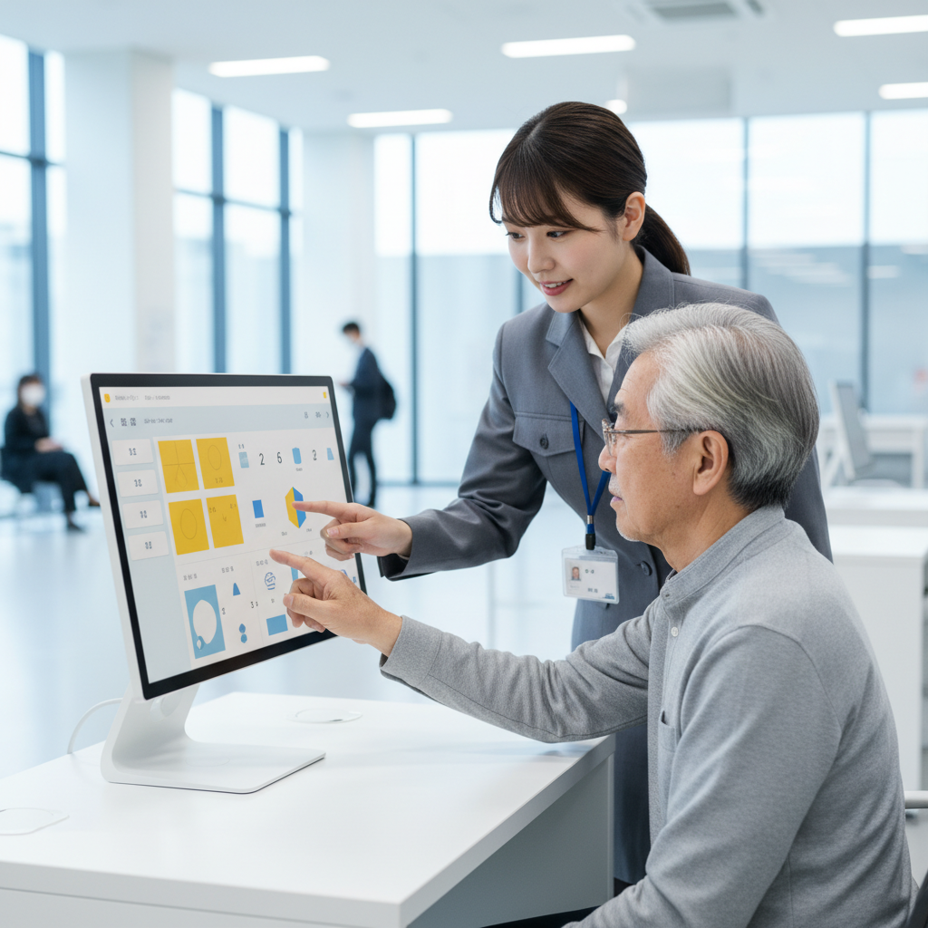 운전면허시험장에서 인지능력 검사를 받는 고령자의 모습