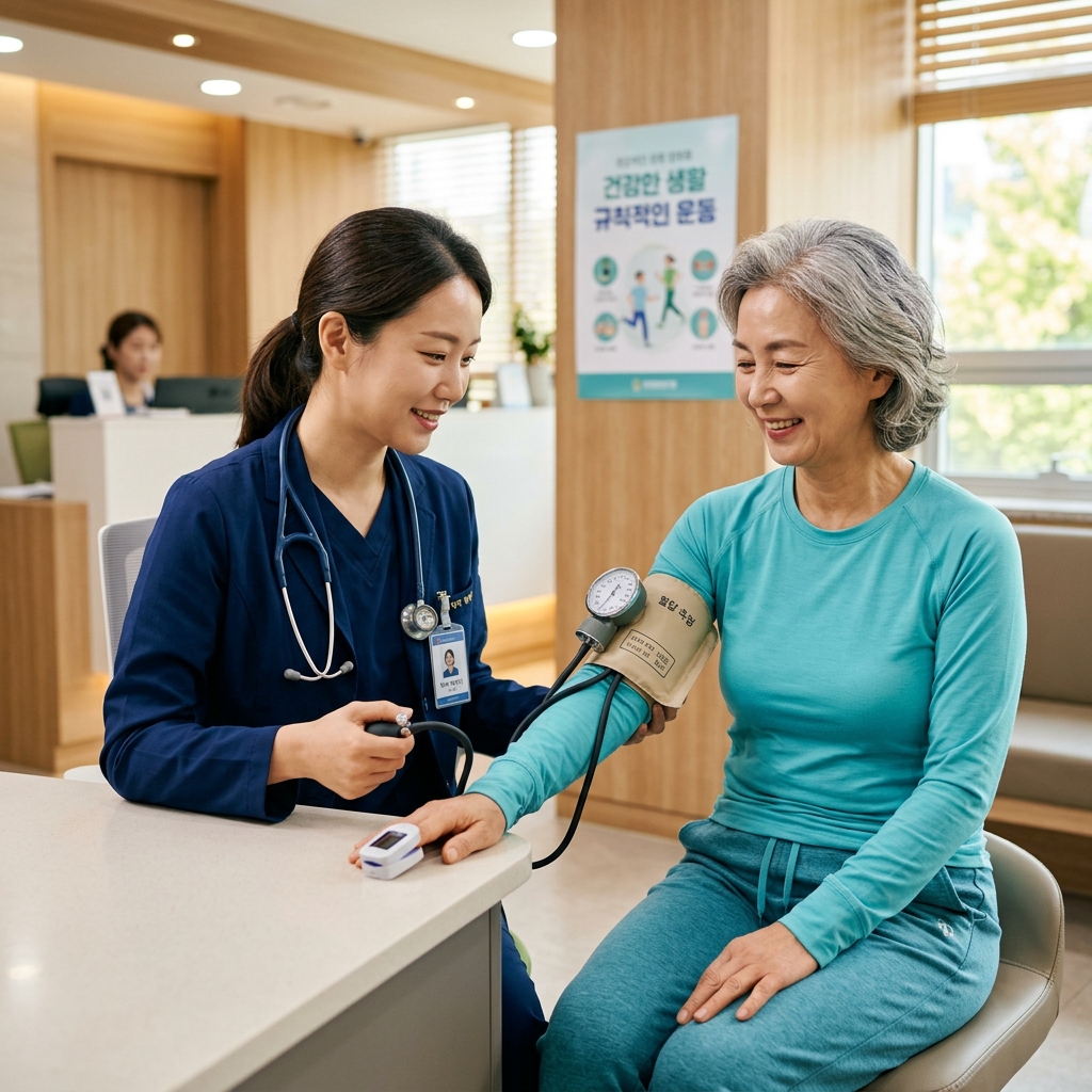 의료진이 환자의 혈압을 측정하며 상태를 확인하는 모습
