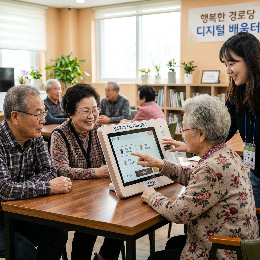키오스크 앞에서 움츠러드는 어르신들, 체험 교육이 바꾼 일상