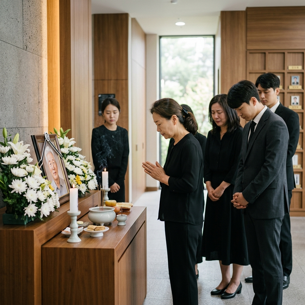 유족들이 조용히 추모하는 장면
