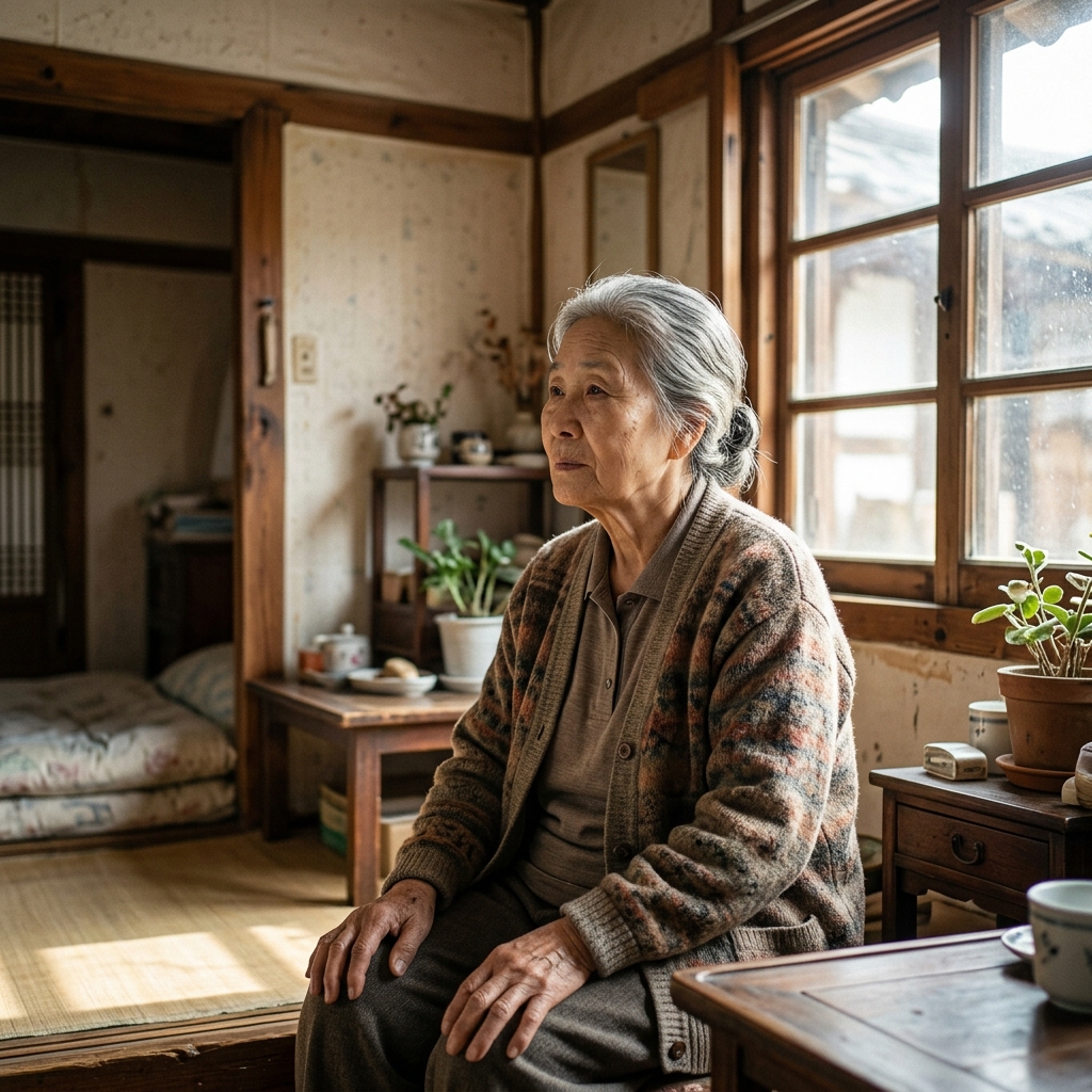 노후 주택에 홀로 거주하는 고령자의 모습