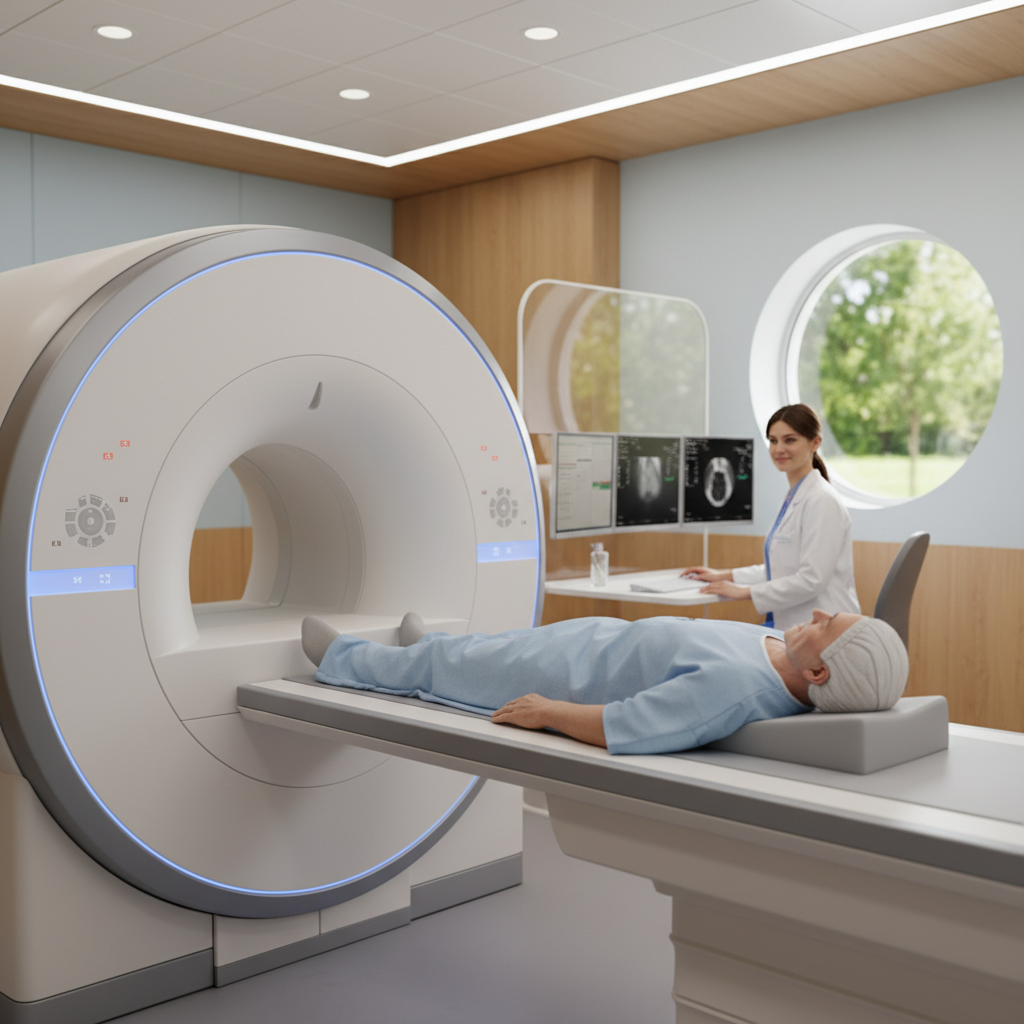 병원에서 허리 MRI 검사를 받는 시니어