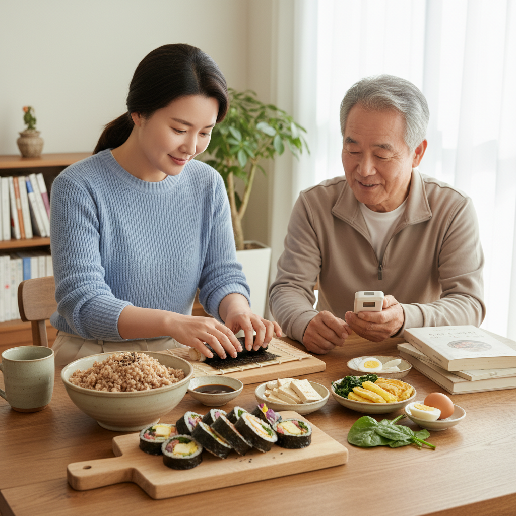 현미밥과 두부, 계란, 시금치 등 혈당 관리 재료가 들어간 김밥