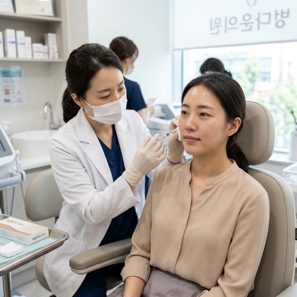 병원에서 히알루론산 주사 시술받는 환자