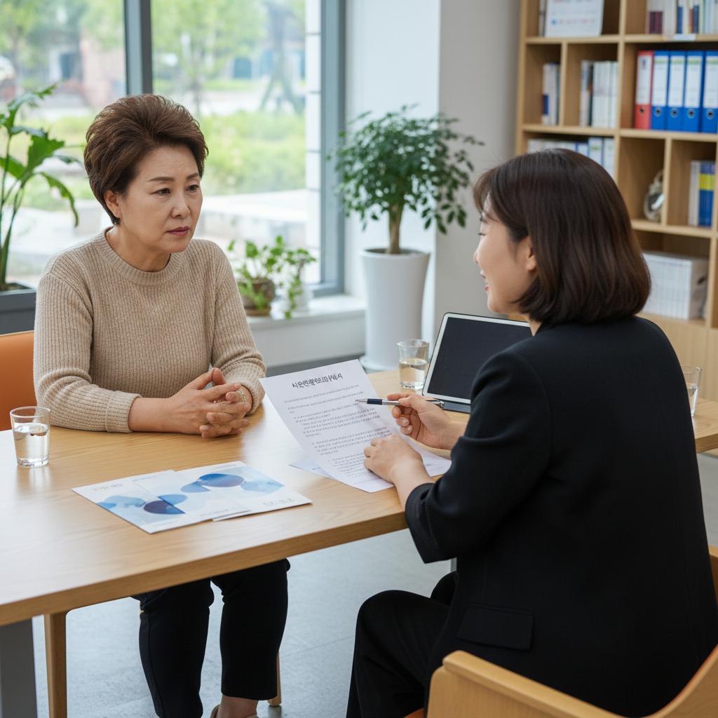 사전연명의료의향서 상담을 받는 중장년 한국인의 모습