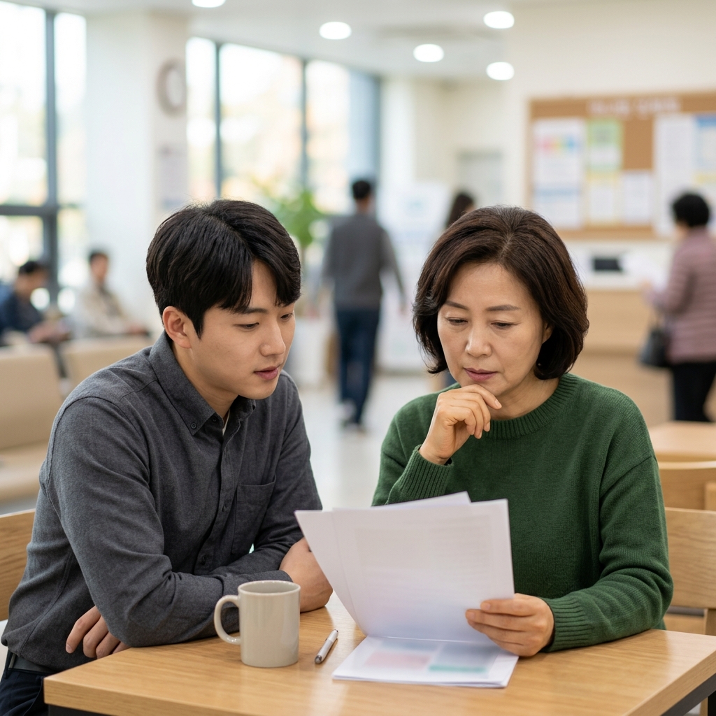 건강검진 결과지 확인하는 장면