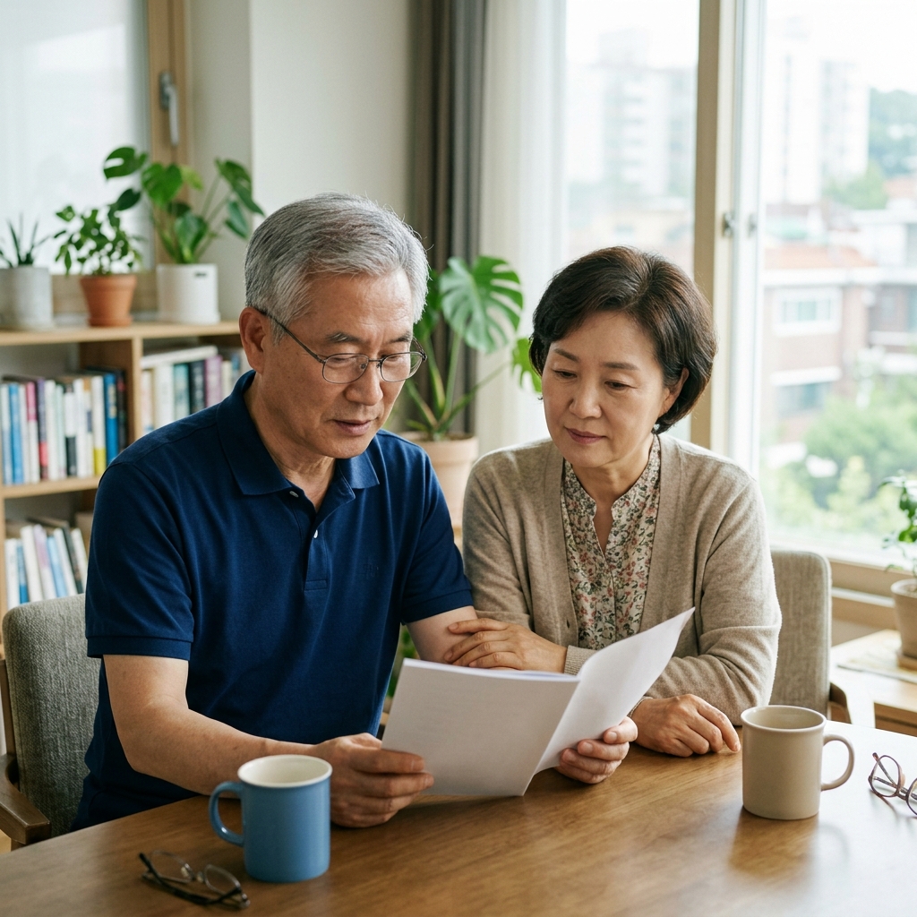 건강검진 결과지를 보는 노년층