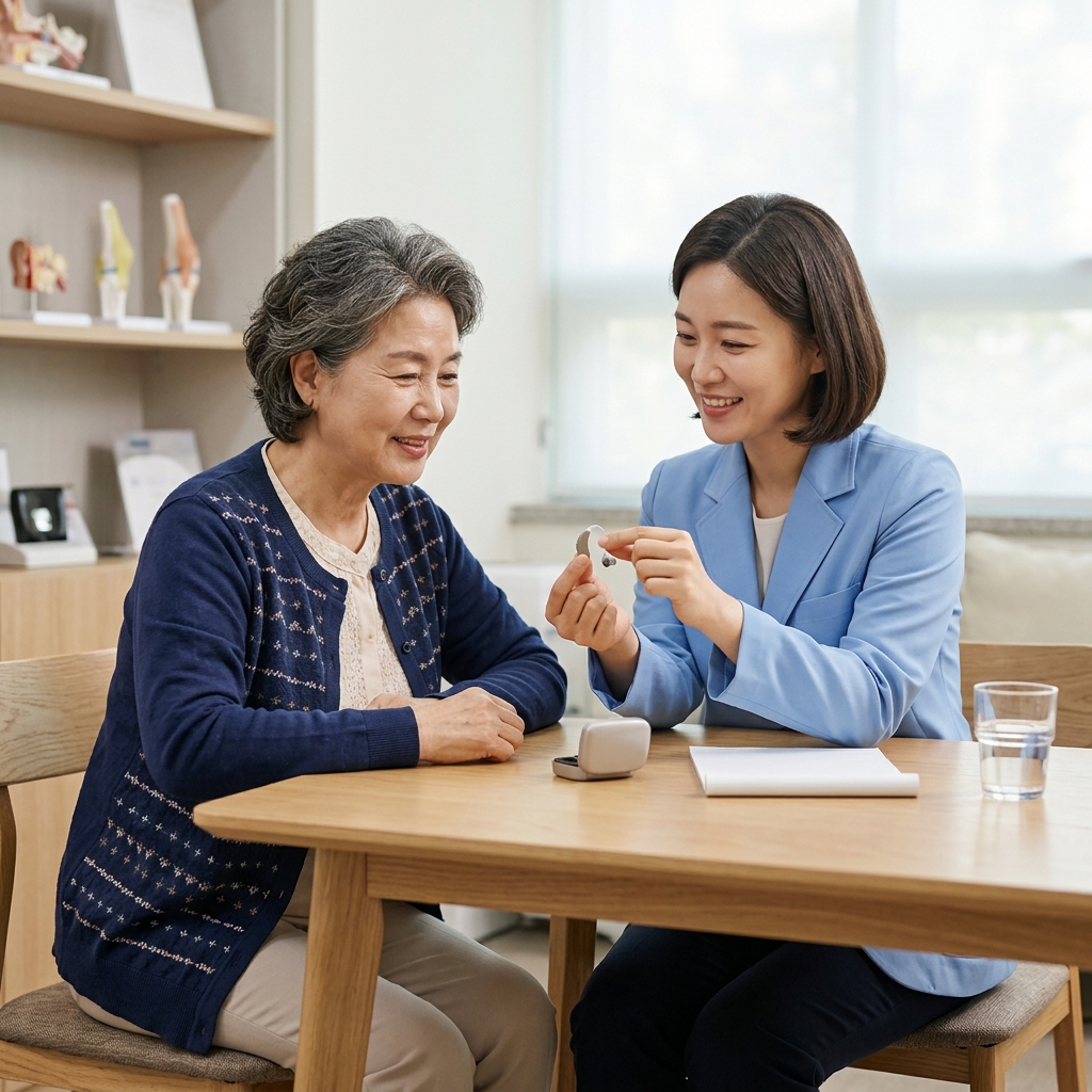 보청기 전문 상담 받는 장면