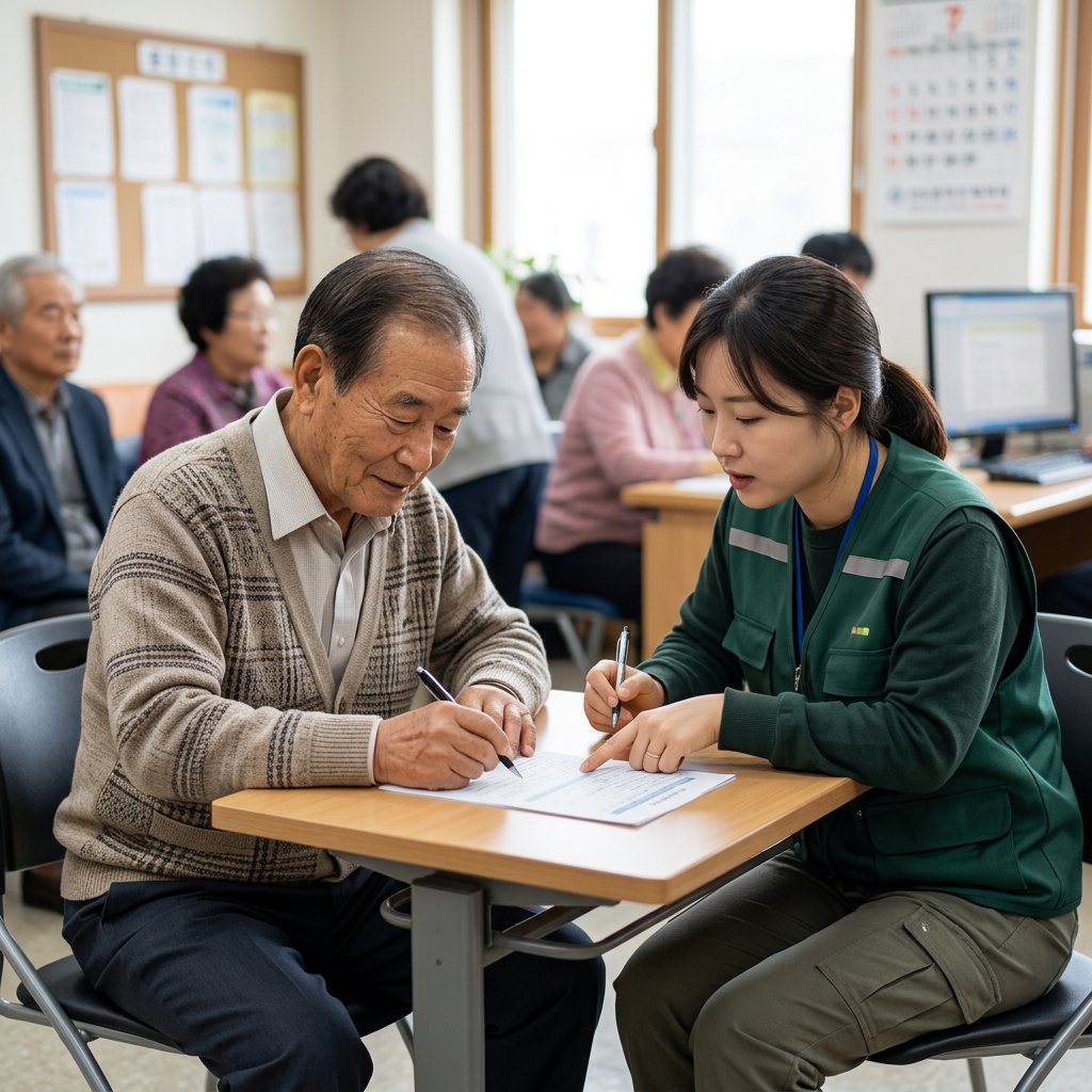 장기요양등급 신청서 작성 장면