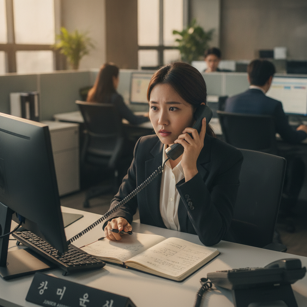 회사에서 전화 받는 신입사원