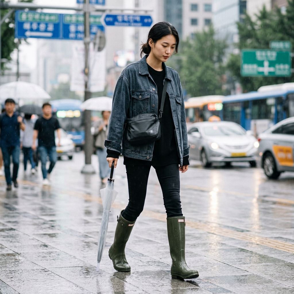 장마철 롱부츠 코디법, 기장별로 달라지는 실용성과 스타일