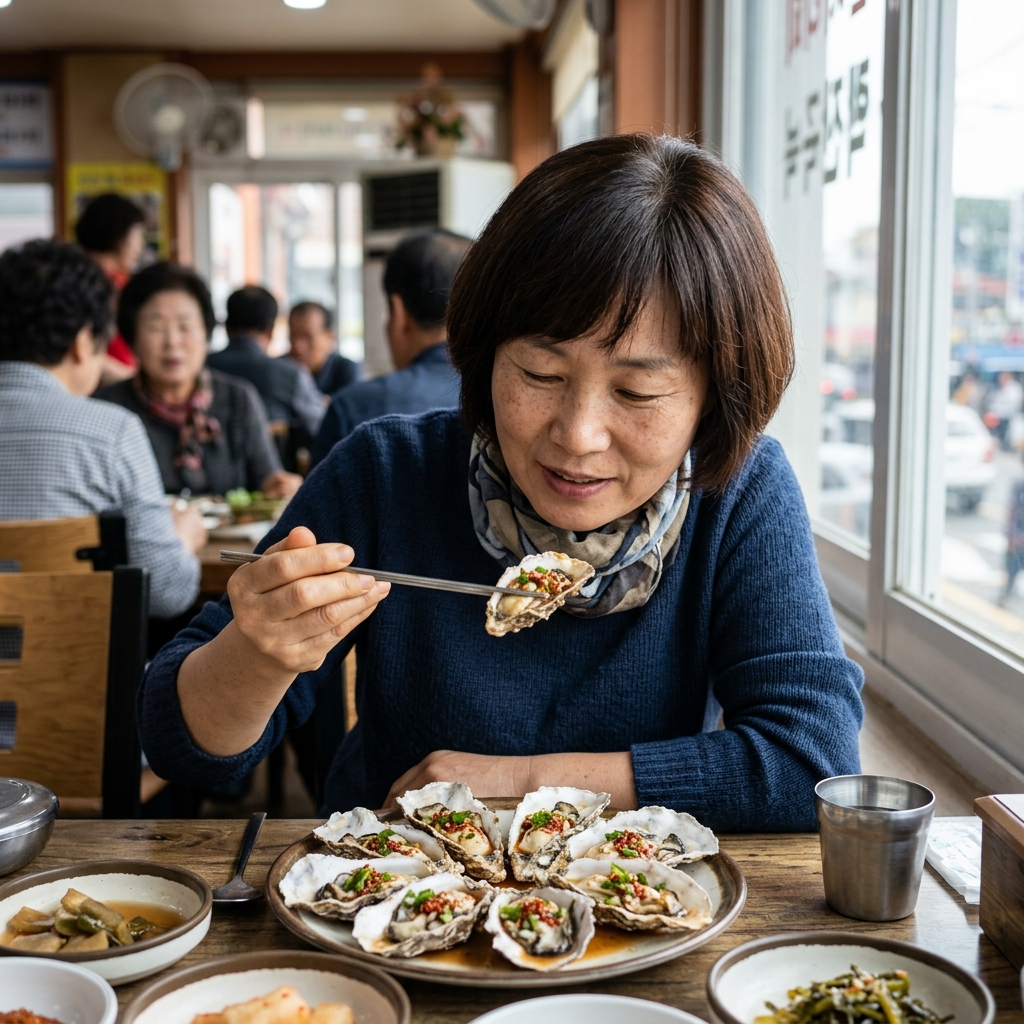 익힌 바위굴 요리가 담긴 접시