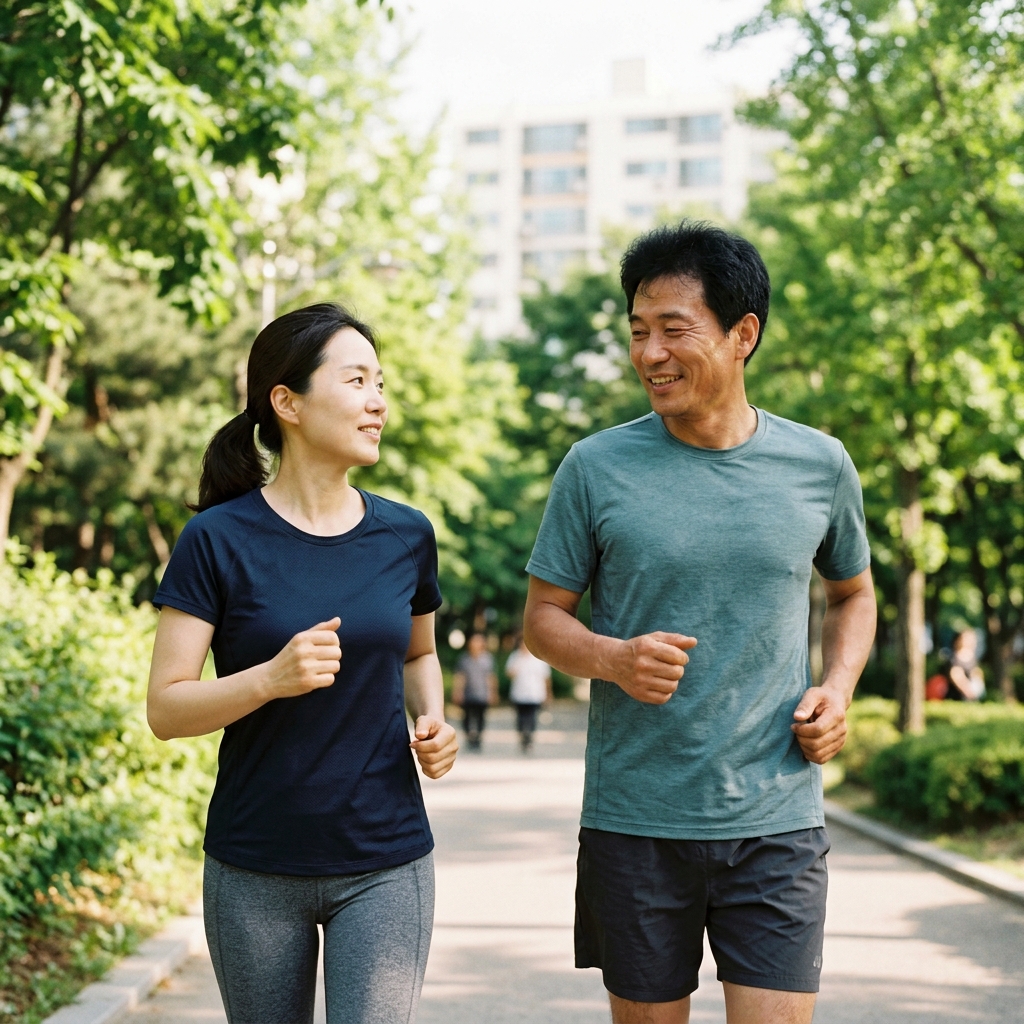 함께 운동하며 건강을 챙기는 한국인 커플