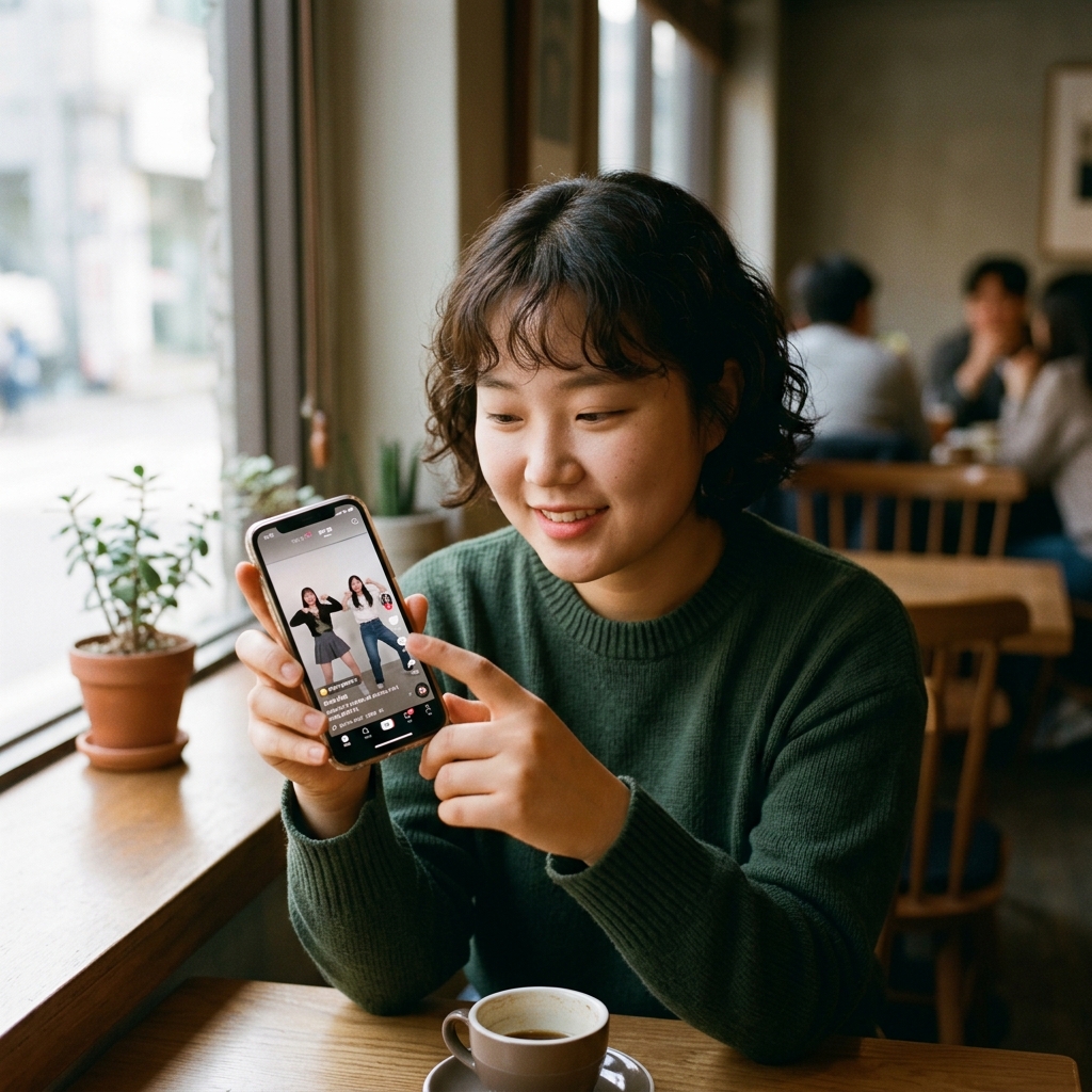 스마트폰 화면에 숏폼 영상과 챌린지 안무가 재생되는 장면