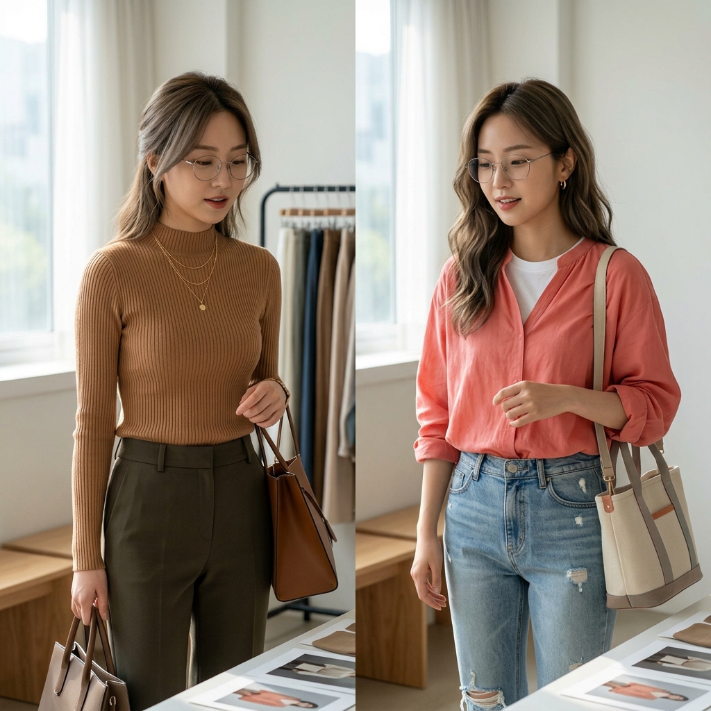 같은 퍼스널컬러라도 조합에 따라 인상이 달라지는 두 가지 코디 비교