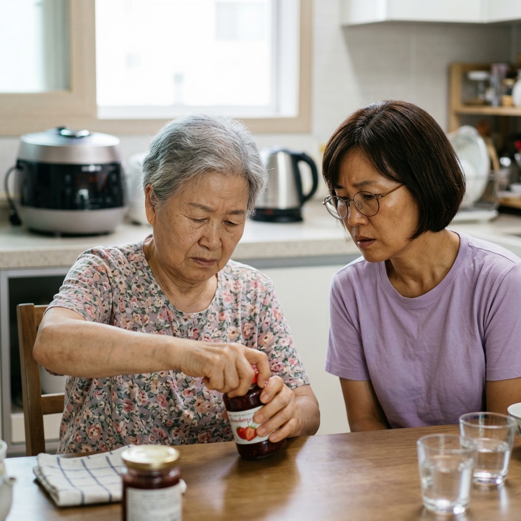 70๋ ์ฌ์ฑ์ด ์ํ์ ์์ ์ผ ๋ณ๋๊ป์ ์ด๋ ค๊ณ ์ ์ฐ๋ ๋ชจ์ต์ ๊ณ์์ ๊ฑฑ์ ์ค๋ฝ๊ฒ ๋ฐ๋ผ๋ณด๋ ์ค๋
๋ธ