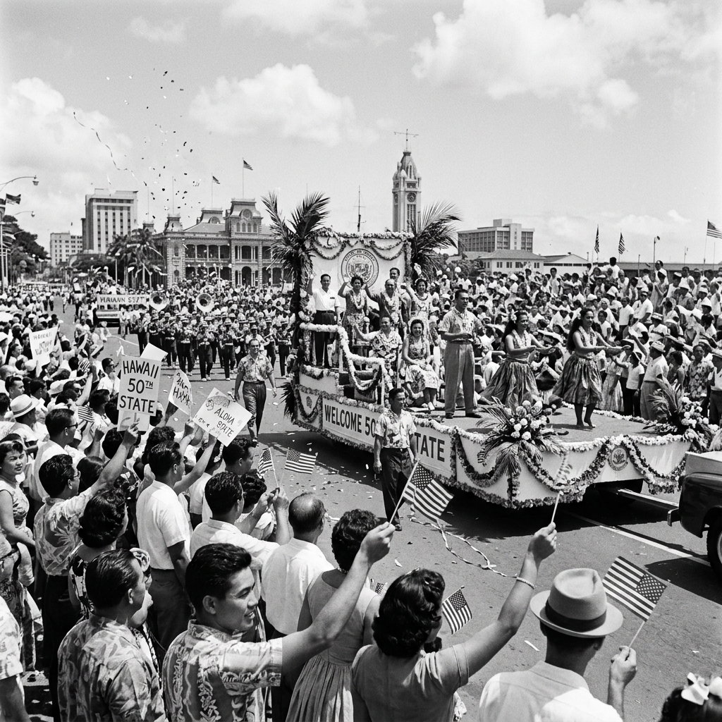 1959년 하와이 주 승격 당시 축하 행사 장면