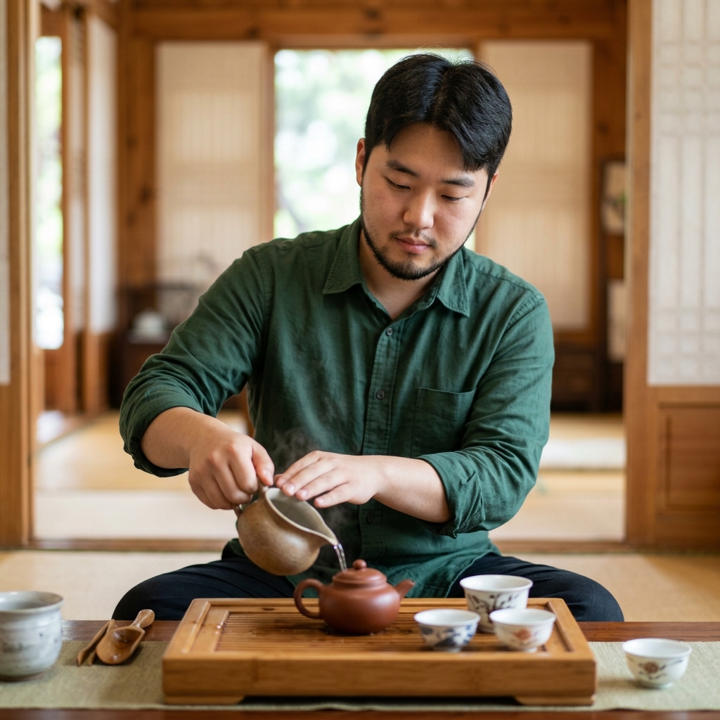전통 중국 차 세트와 찻잔
