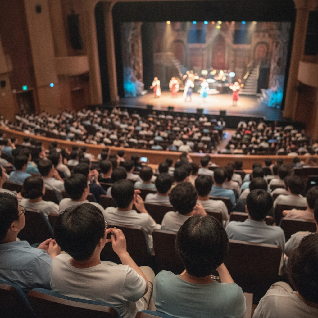 뮤지컬 공연장 객석과 무대를 바라보는 관객들