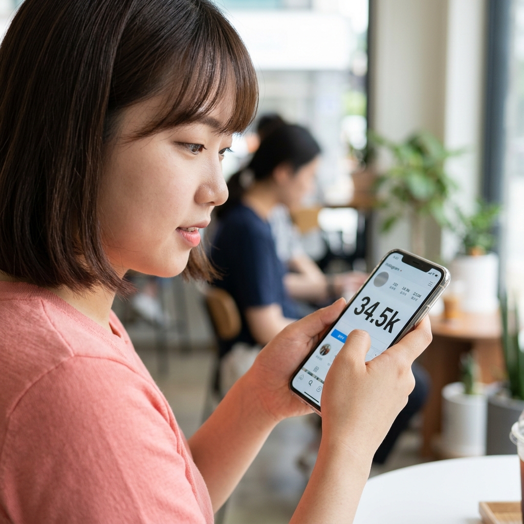 스마트폰 화면에 인스타그램 앱과 팔로워 숫자가 표시된 모습