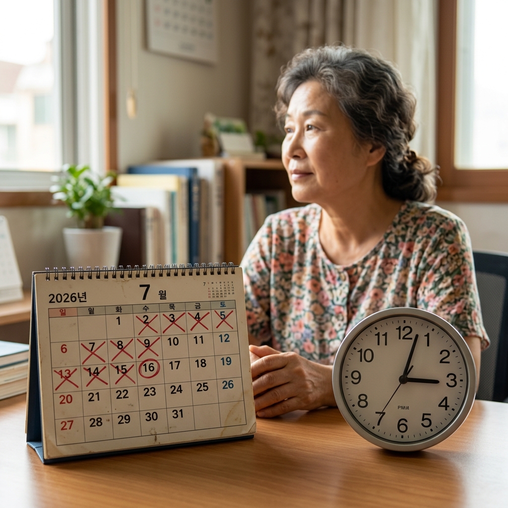 달력과 시계를 함께 놓고 시간의 흐름을 시각화한 장면
