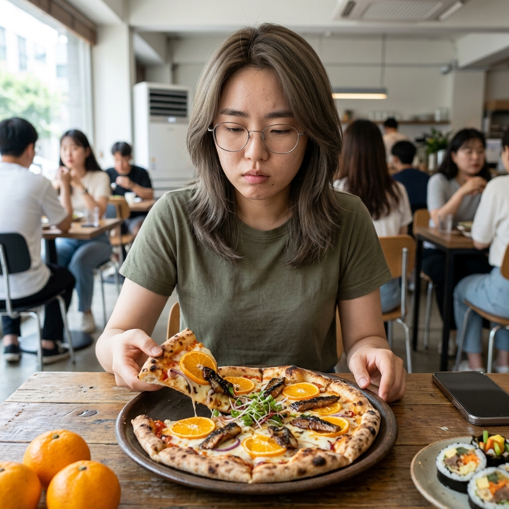제주귤과 과메기가 토핑으로 올라간 한국식 이색 피자