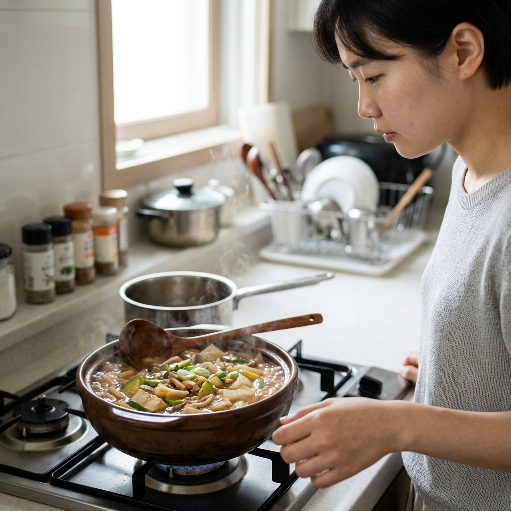 보글보글 끓고 있는 된장찌개 냄비