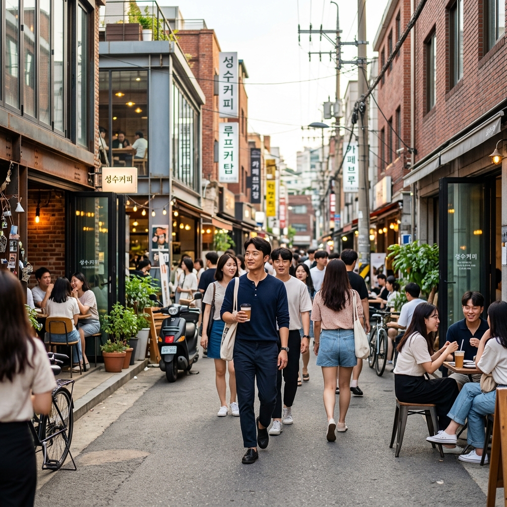 활기찬 성수동 카페거리 모습