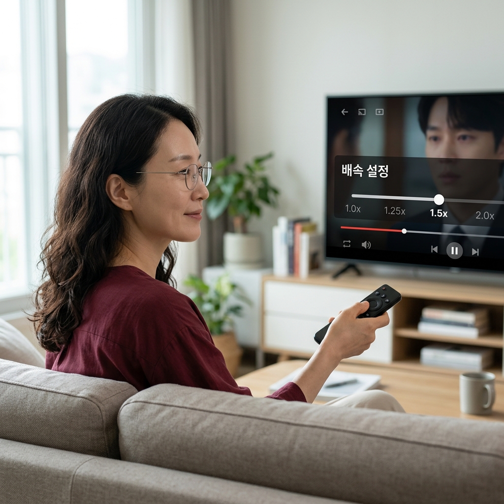 OTT 플랫폼에서 배속 설정을 조절하는 화면