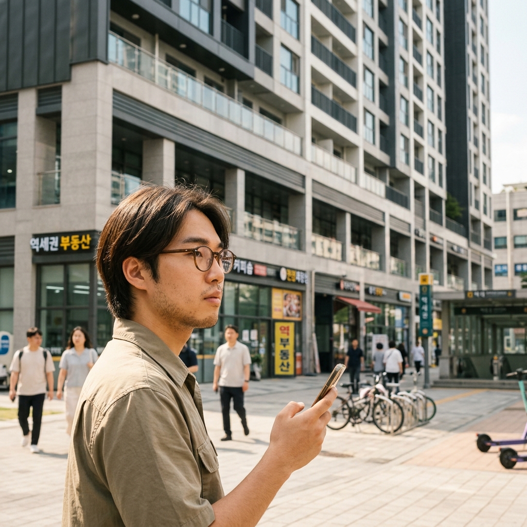 신축 건물 외관과 역세권 주변 모습