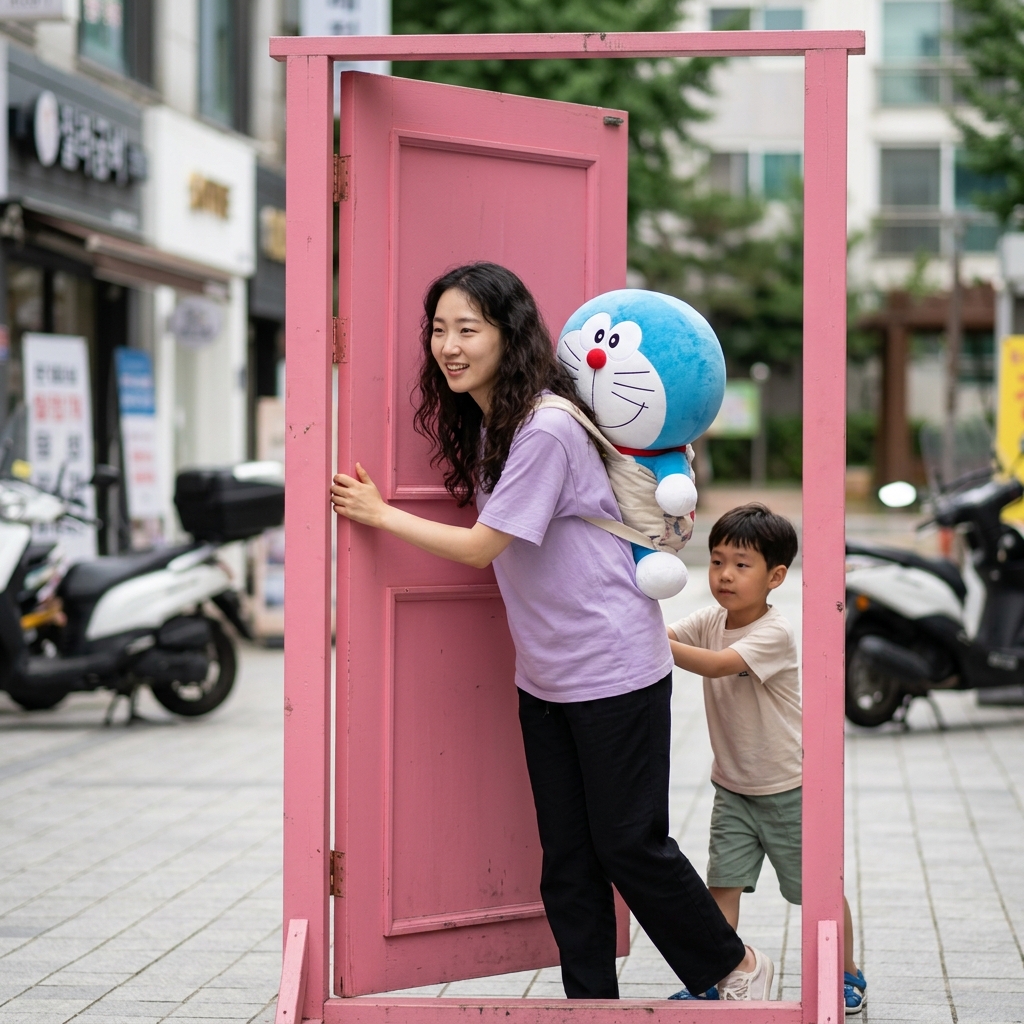 어디로든 문을 열고 들어가는 진구와 도라에몽