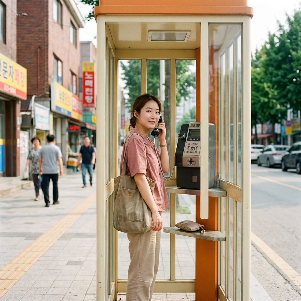 거리에 설치된 공중전화 부스의 모습