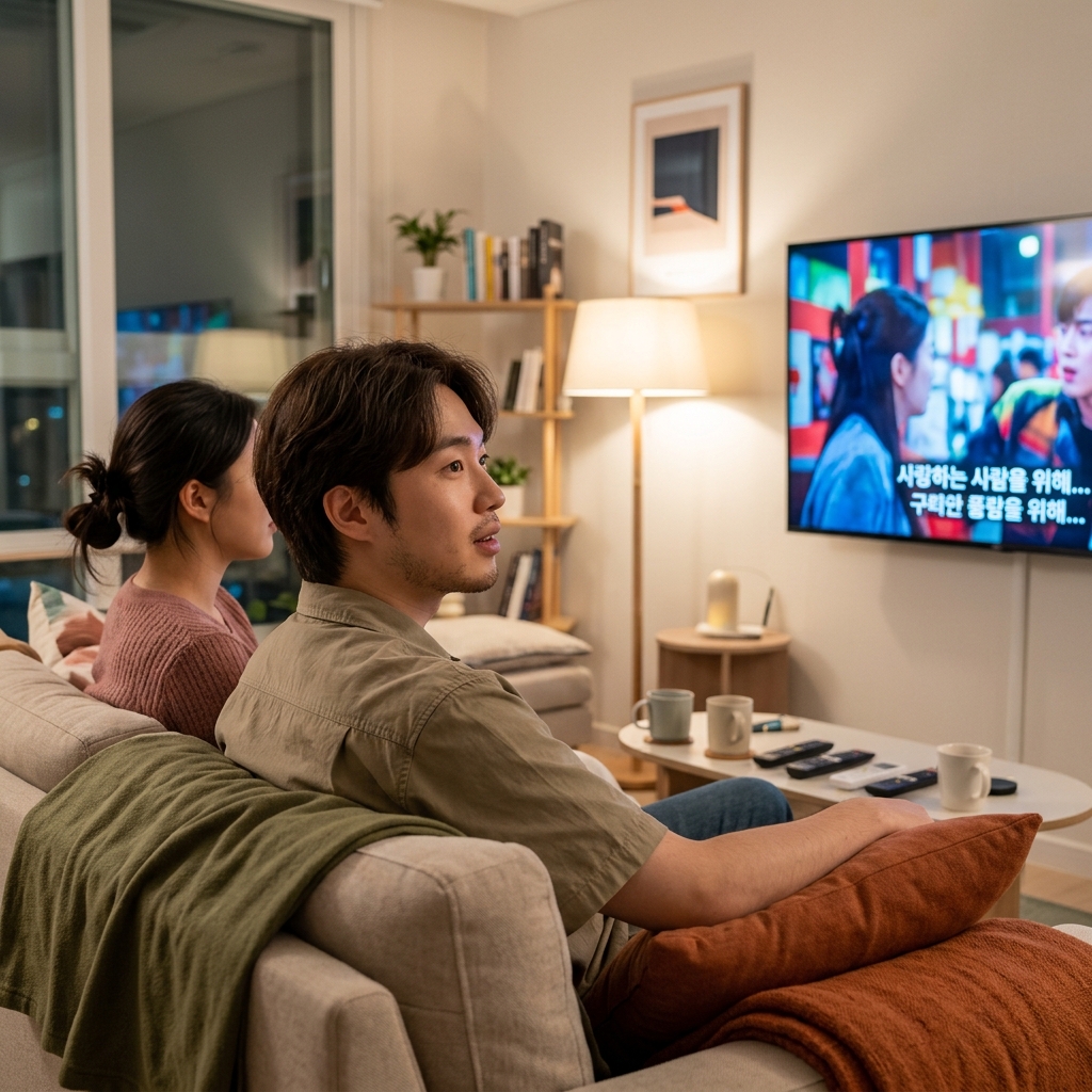 넷플릭스 드라마 시청 중인 거실 풍경