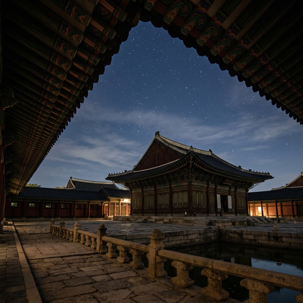 궁궐 처마와 별이 보이는 밤하늘, 경복궁 북측 권역 야경