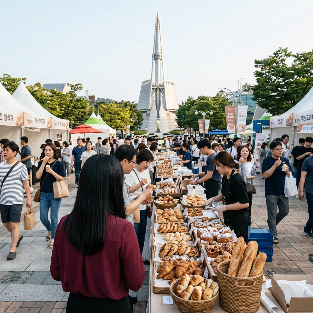 대전 엑스포과학공원 한빛탑을 배경으로 펼쳐진 빵축제 전경
