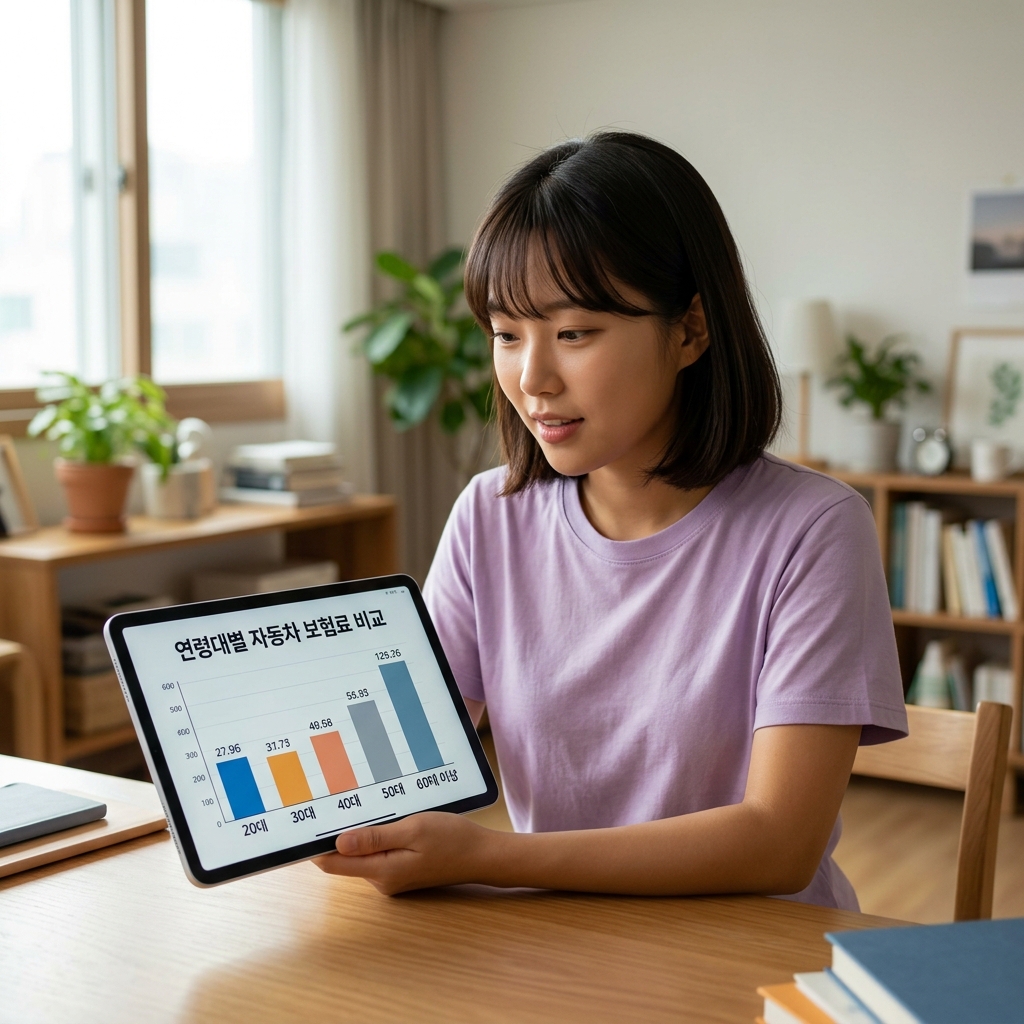 연령대별 자동차 보험료 비교 차트를 보여주는 화면
