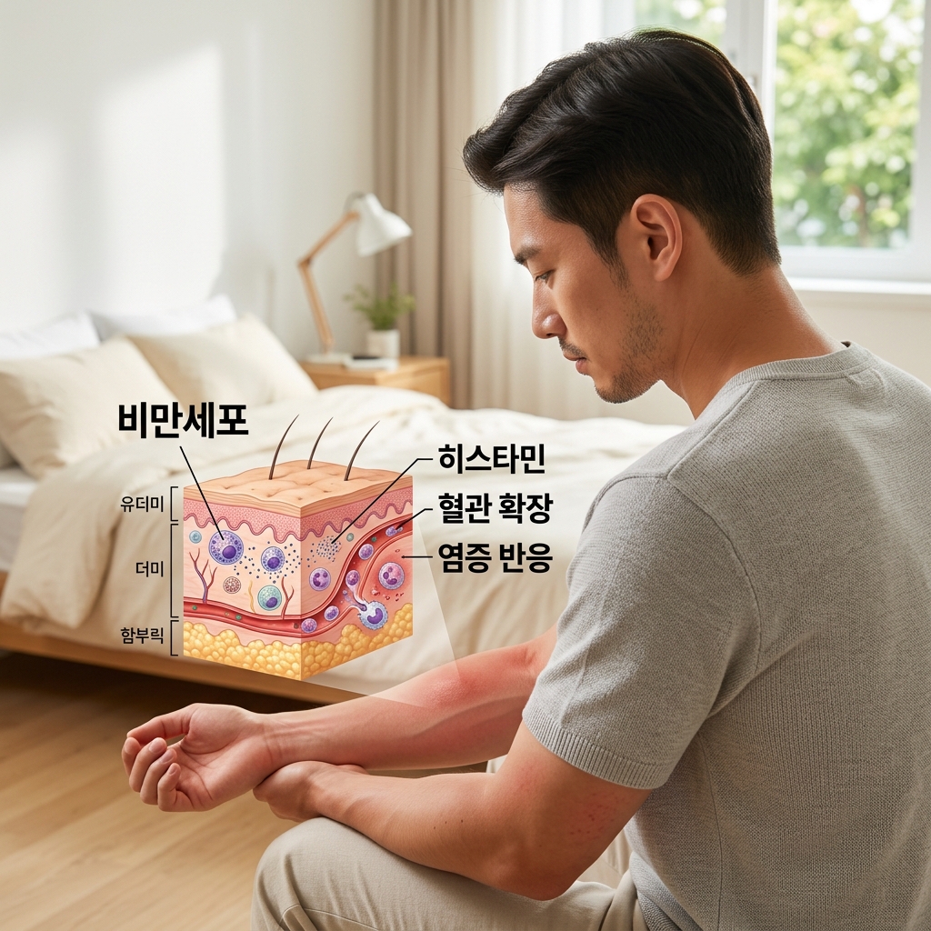 피부 속 히스타민 분비와 염증 반응을 보여주는 단면 이미지