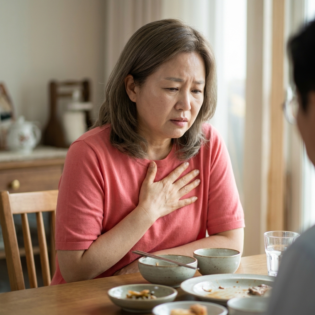 식후 타는 듯한 속 쓰림, 60대 여성이라면 생활 루틴부터 점검해야