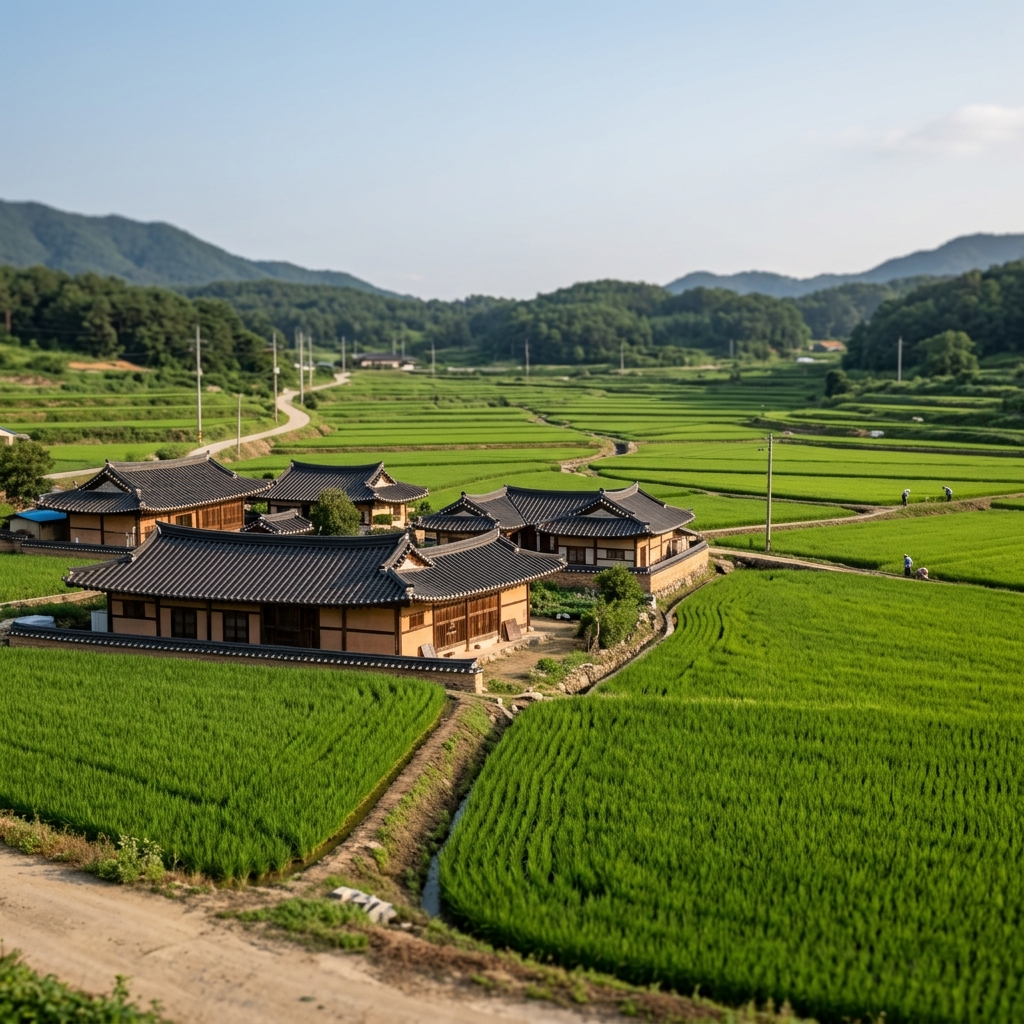 논밭 사이 한옥 풍경