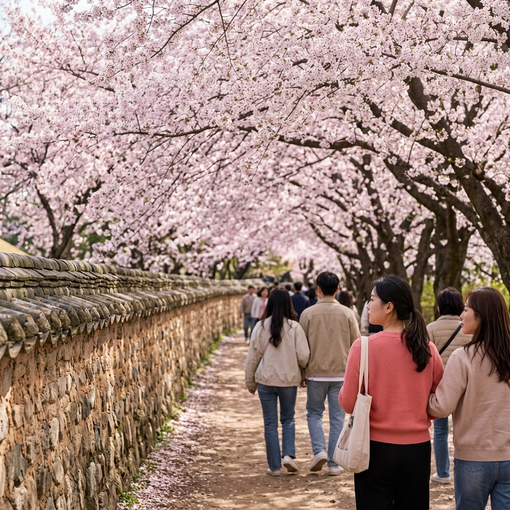 경주 벚꽃 아래로 걷는 하루, 돌담길부터 저녁 호수까지