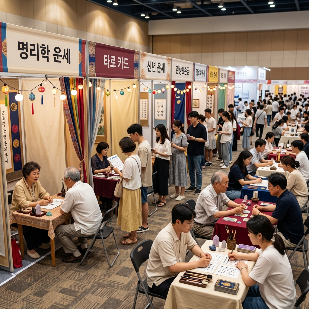운세 상담 부스가 늘어선 박람회장 전경